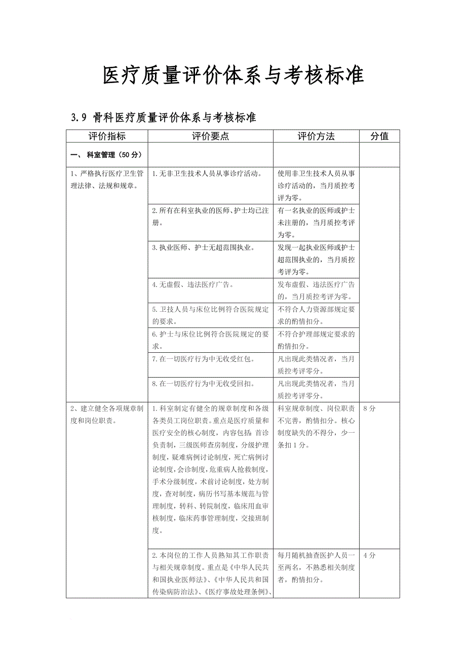 骨科医疗质量评价体系与考核标准.doc_第1页