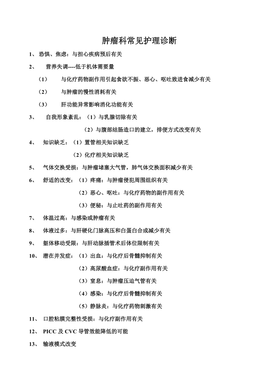 肿瘤内科常见护理诊断及护理措施.doc_第1页