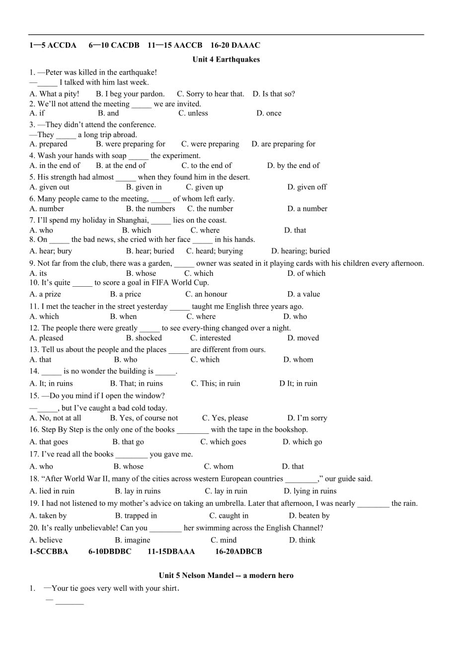 高一英语人教课标必修1和2单选练习.doc_第4页