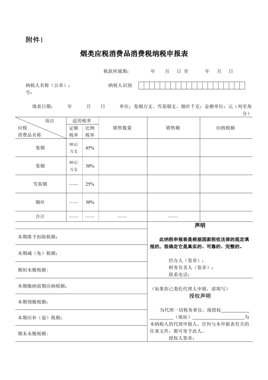 （梁伟样）税法（第五版）情境三常用表：烟类消费税申报表_第1页