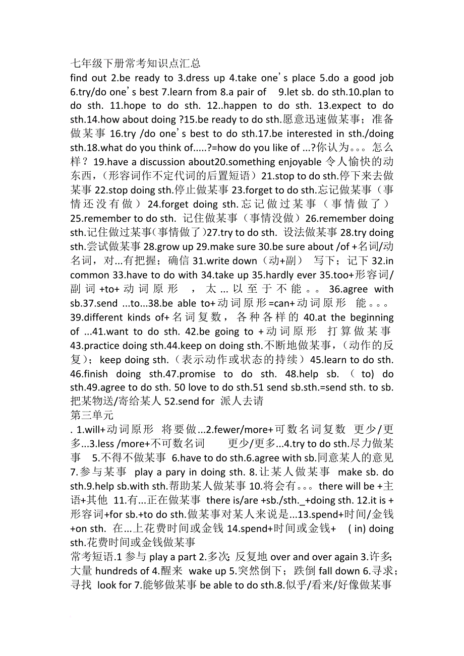 鲁教版七年级英语下册常考知识点汇总.doc_第1页