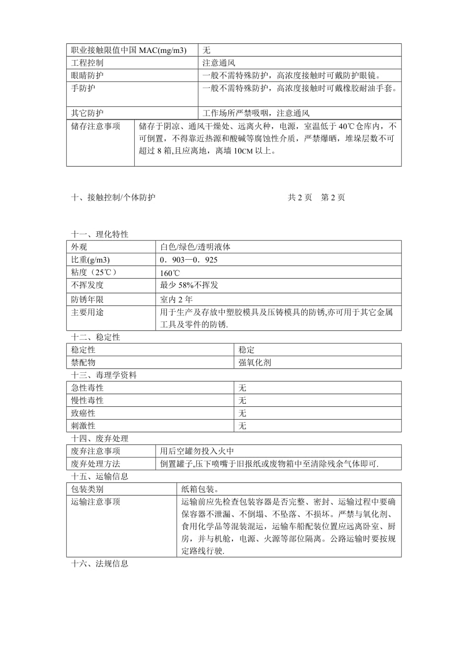 脱模剂润滑剂模具清洗剂msds.doc_第2页