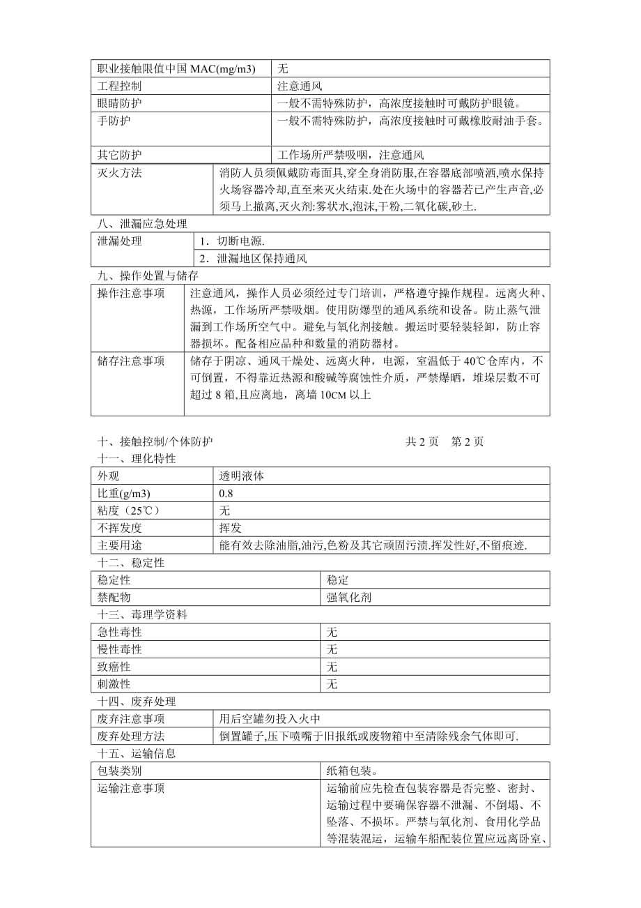 脱模剂润滑剂模具清洗剂msds.doc_第4页