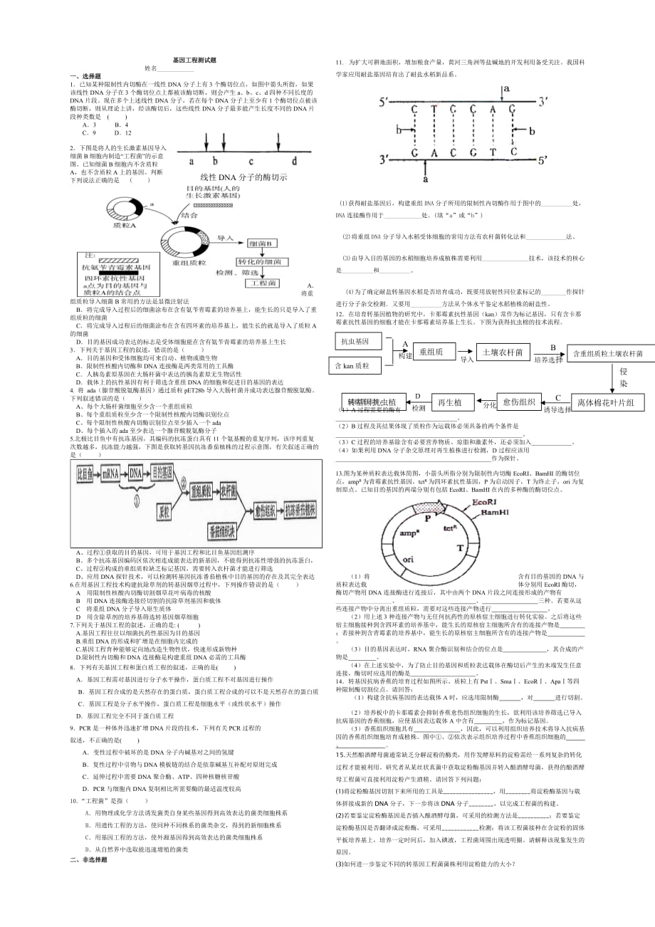 高二生物选修三基因工程测试题(含答案).doc_第1页