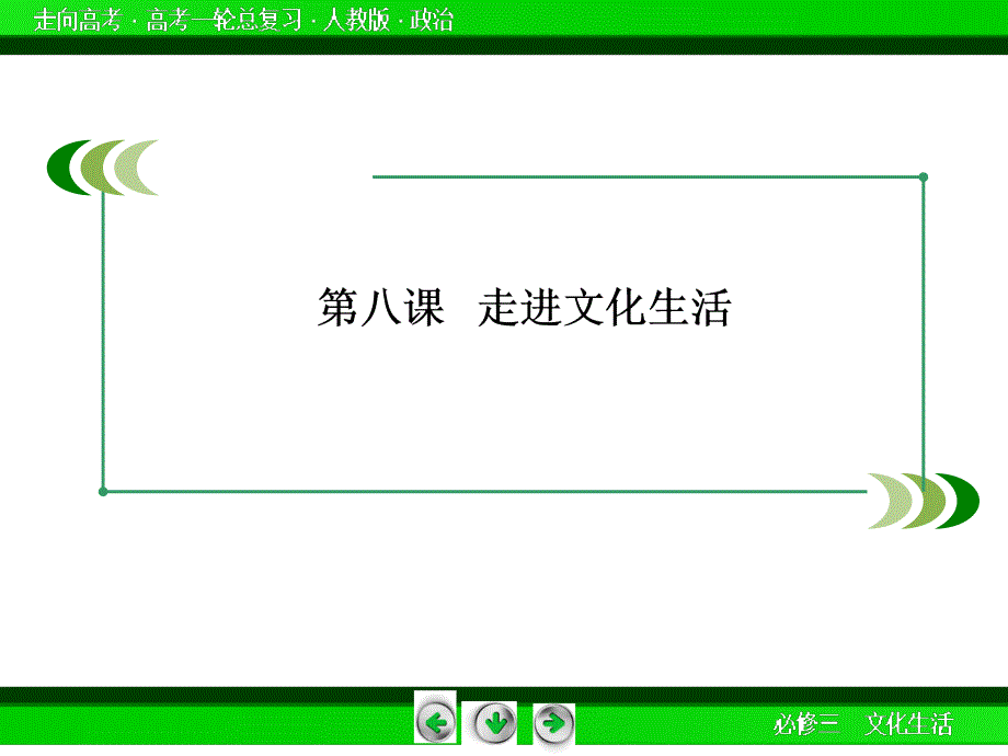 走向高考2015届高考政治人教版第一轮总复习配套课件41份新教材复习【走向高考】2015届高考政治（人教版）第一轮总复习配套课件：第八课走进文…_第3页