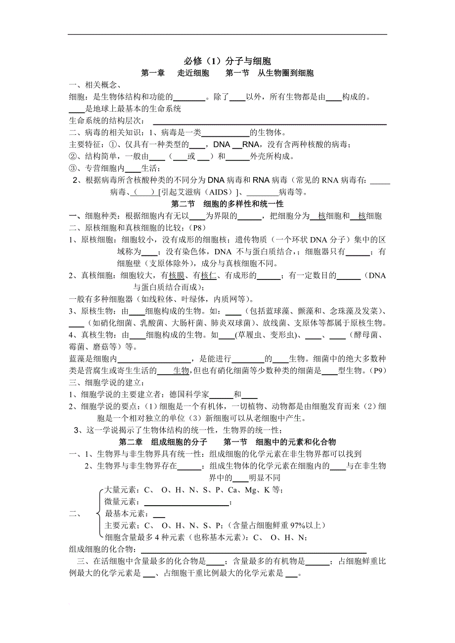 高中生物学考知识点总结(挖空版).doc_第1页