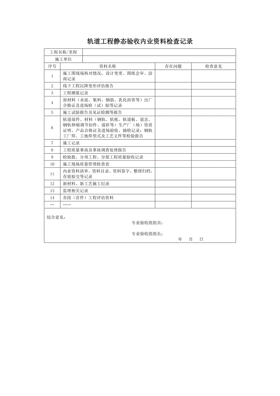 高速铁路工程静态验收所有附表.doc_第1页