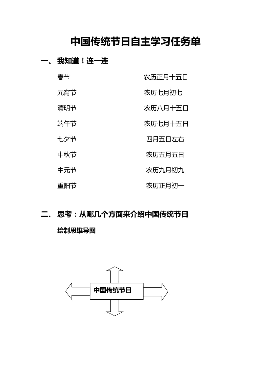 语文人教版六年级下册中国传统节日自主学习任务单_第1页