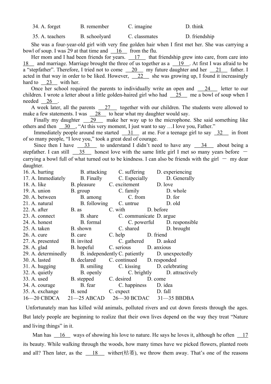 高一英语完形填空专项训练.doc_第2页