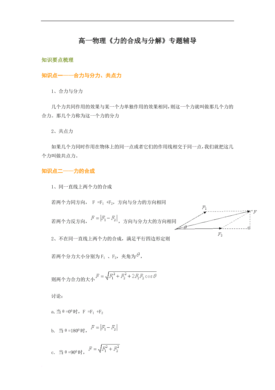 高一物理《力的合成与分解》习题与详解(总结).doc_第1页