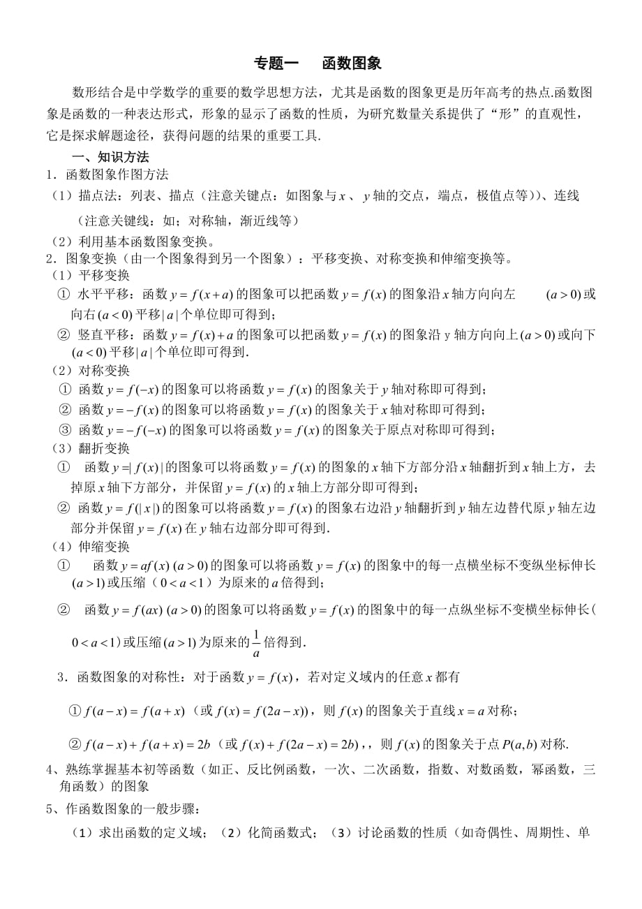 高中数学复习专题一---函数图象问题.doc_第1页