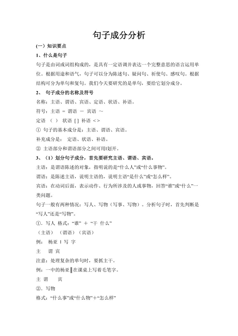 初中语文句子成分分析资料_第1页
