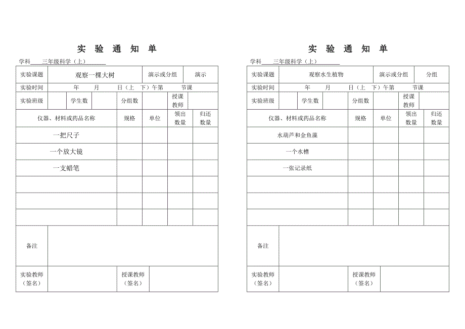 小学科学实验通知单资料_第1页