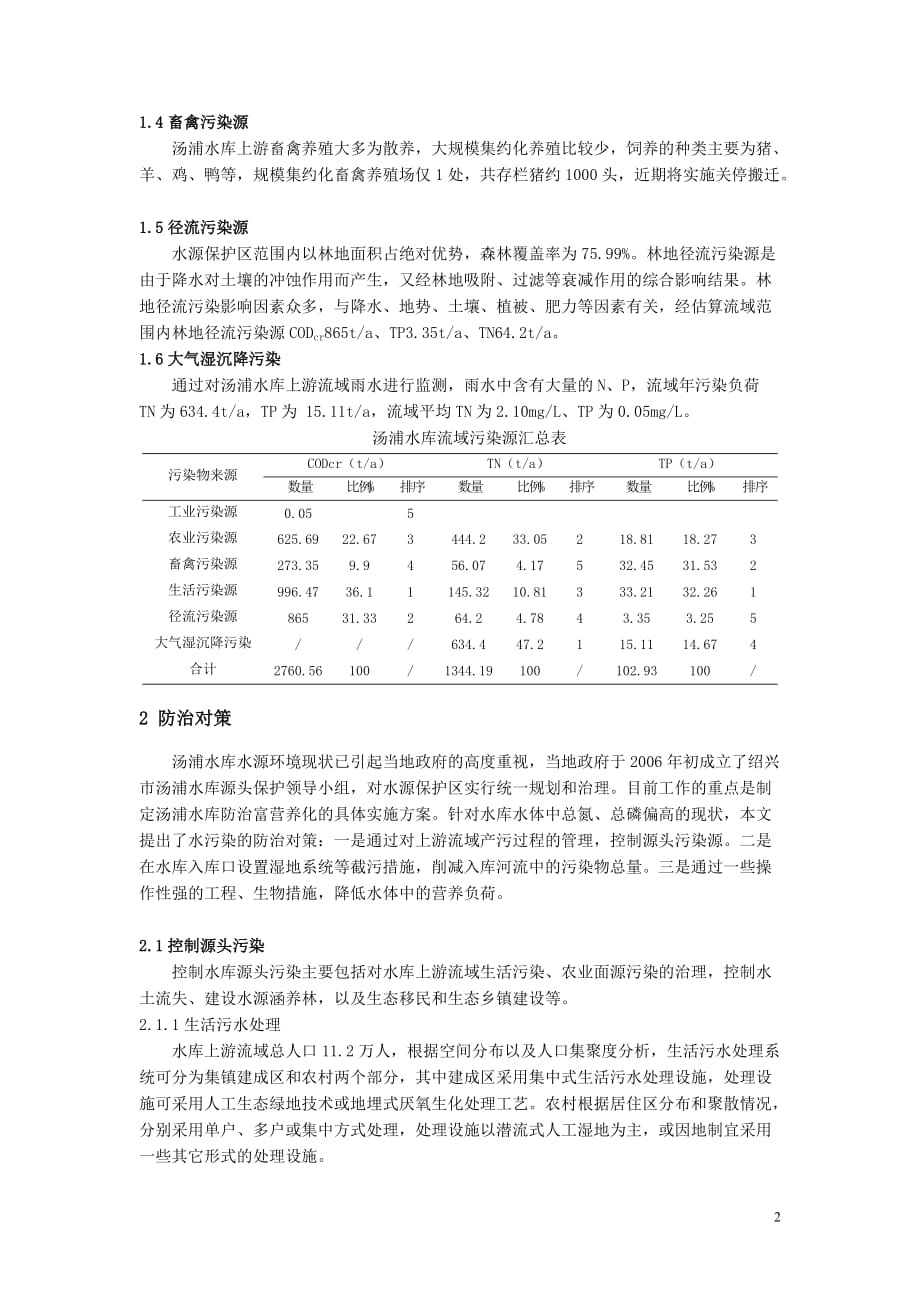 绍兴市饮用水源水污染现状调查及保护对策_第2页