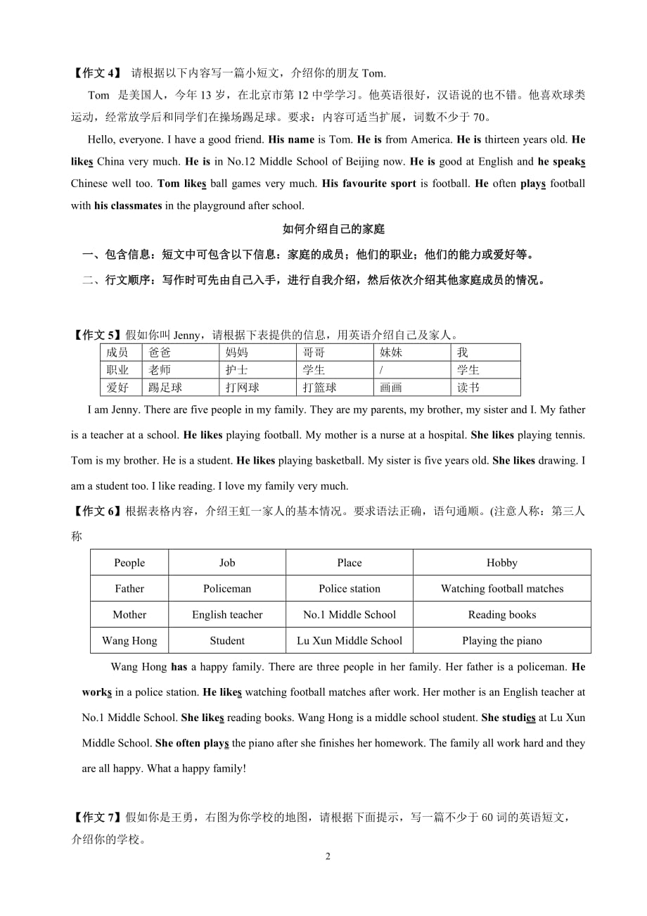 外研版七年级上册英语书面表达资料_第2页