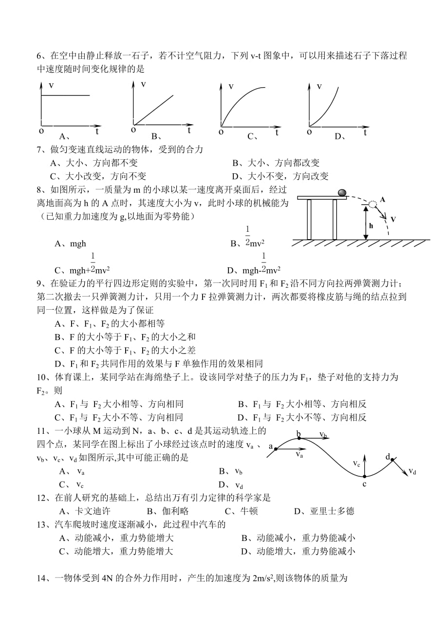 贵州省2016年7月普通高中学业水平物理试卷.doc_第2页