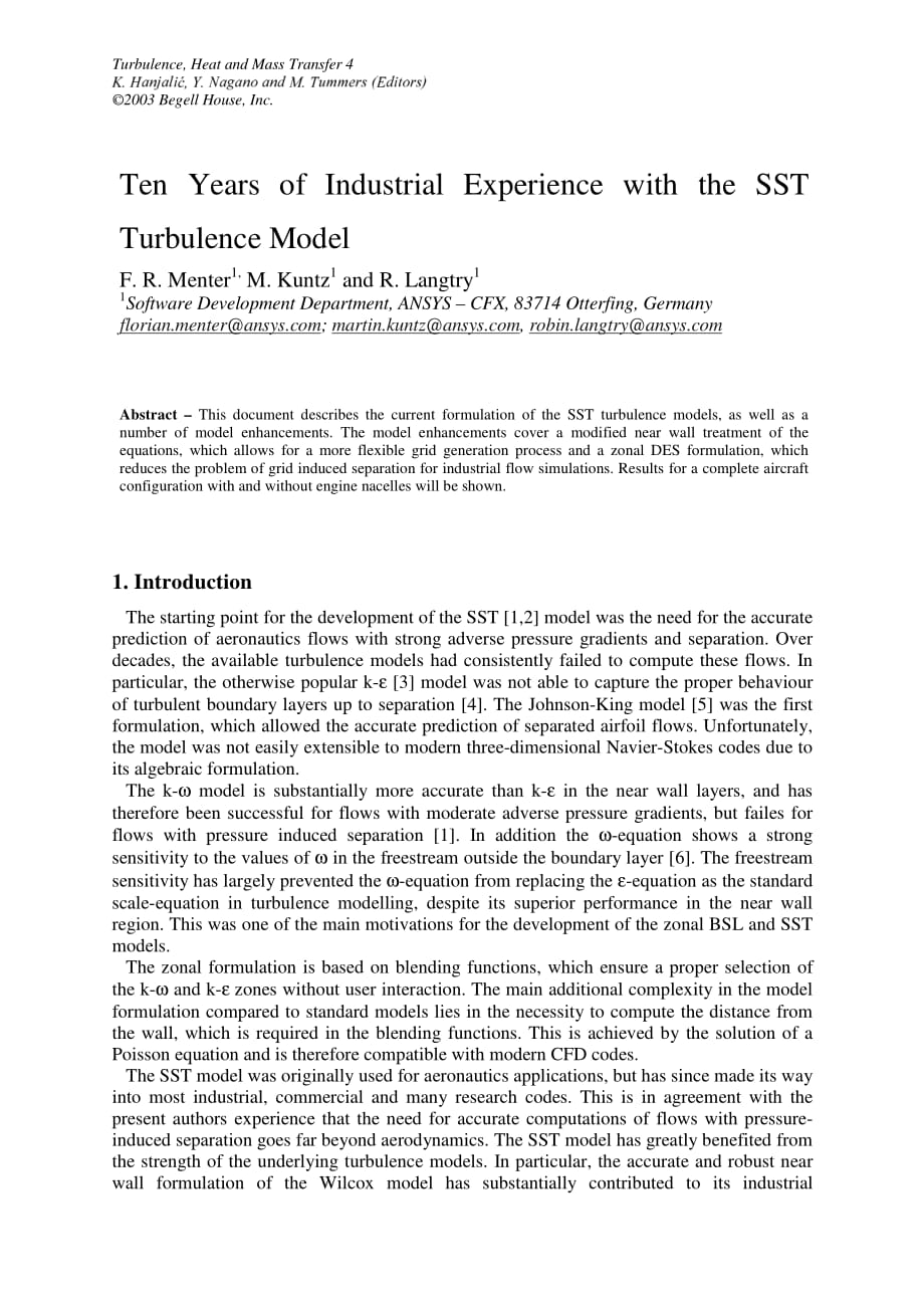 十年经验之sst湍流模型资料_第1页