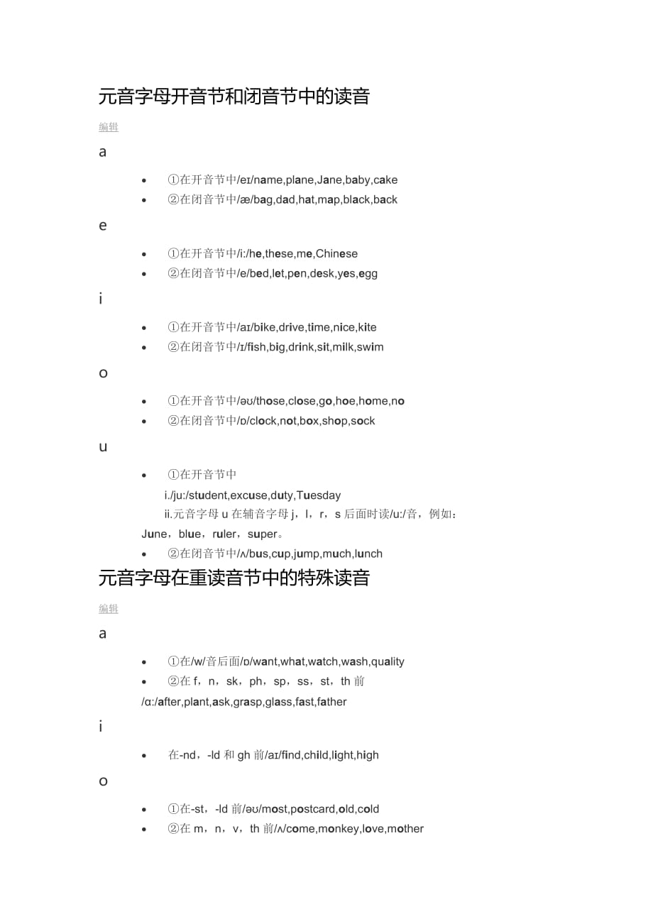 元音字母开音节和闭音节中的读音资料_第1页