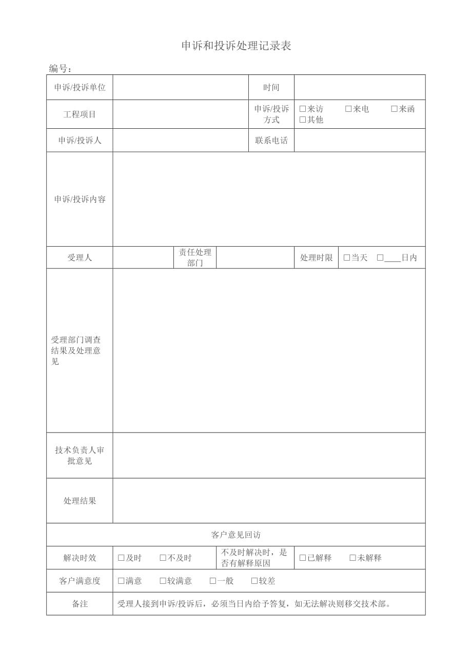 申诉和投诉处理记录表_第1页