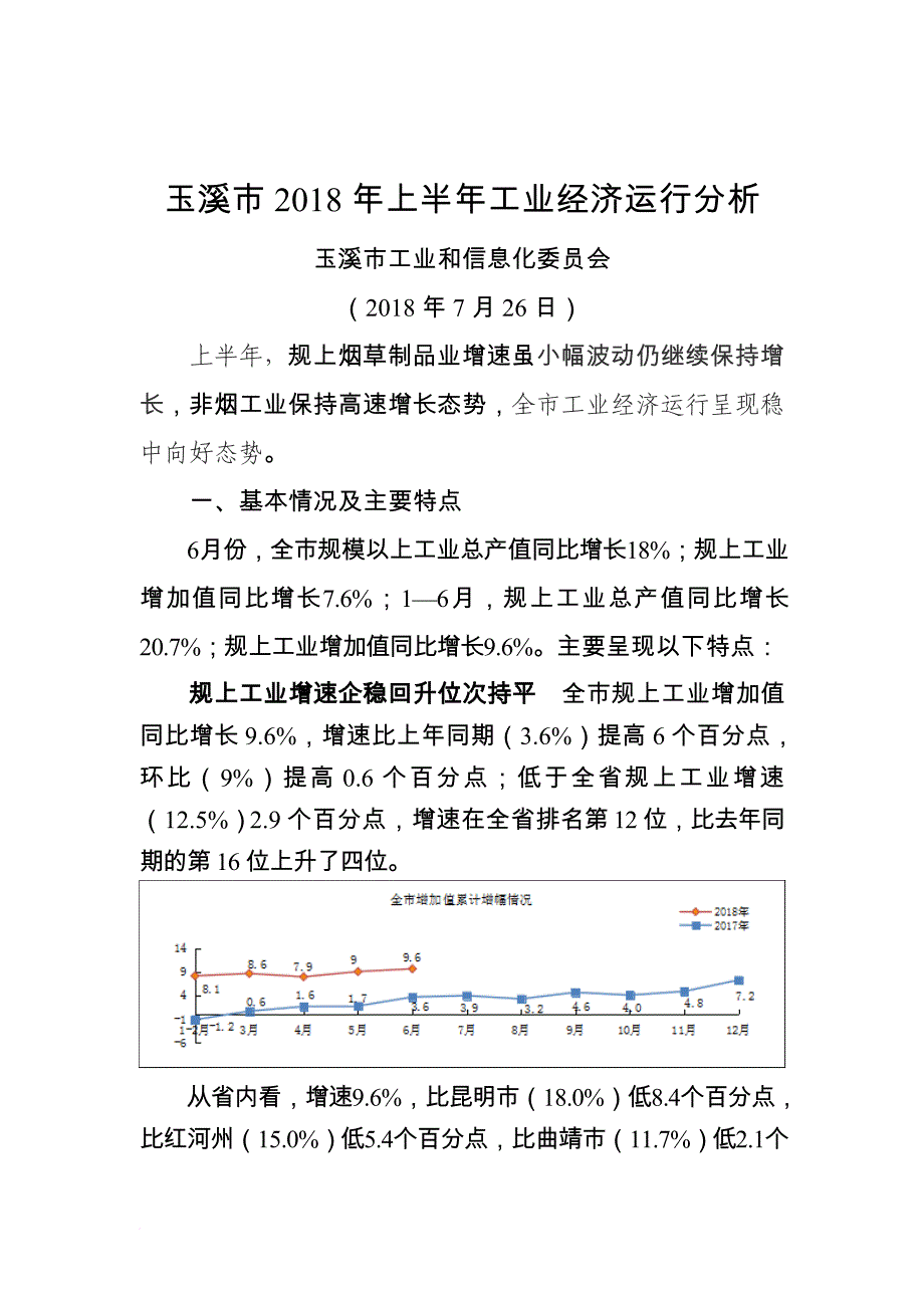 玉溪2018年上半年工业经济运行分析.doc_第1页