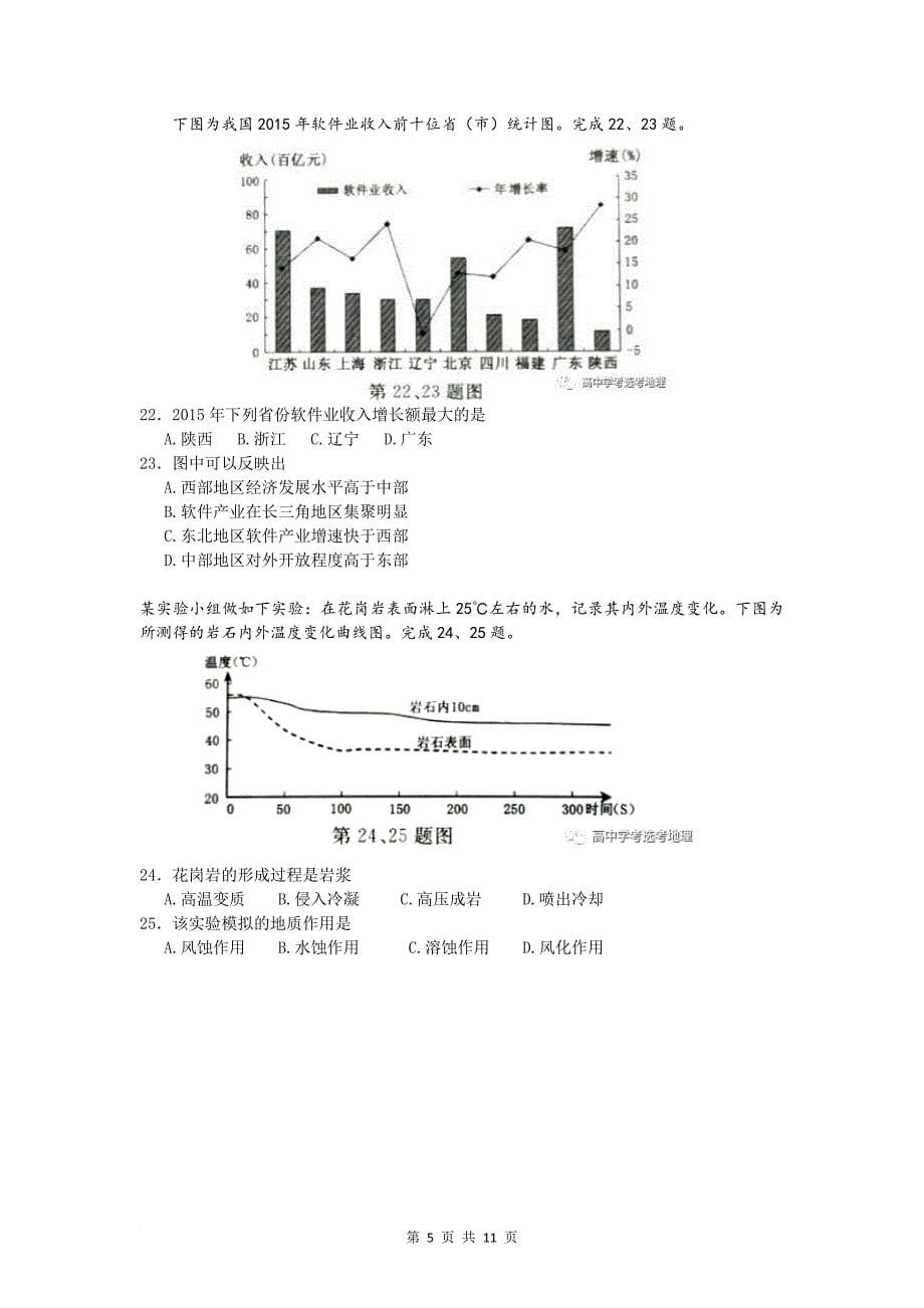 清晰版2017年4月浙江省选考地理试卷.doc_第5页