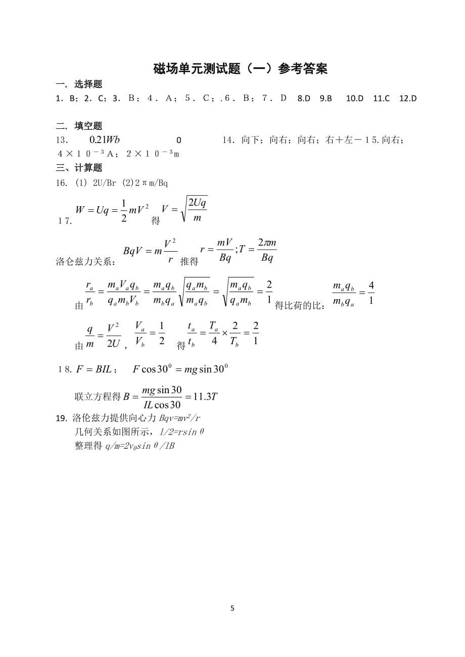 磁场单元测试题(1)_第5页