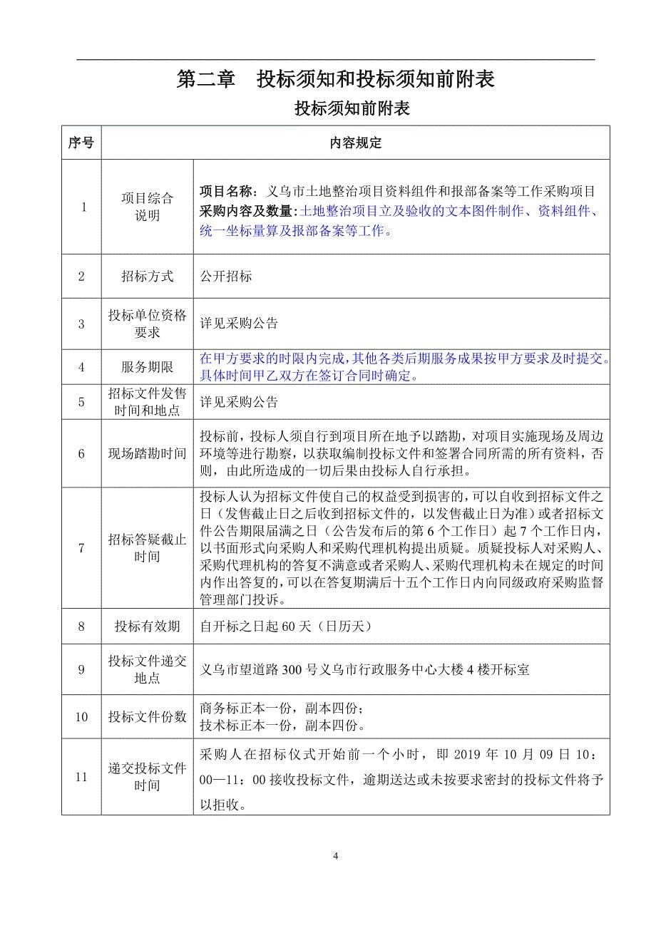 义乌市土地整治项目资料组件和报部备案等工作采购项目招标标书文件_第5页