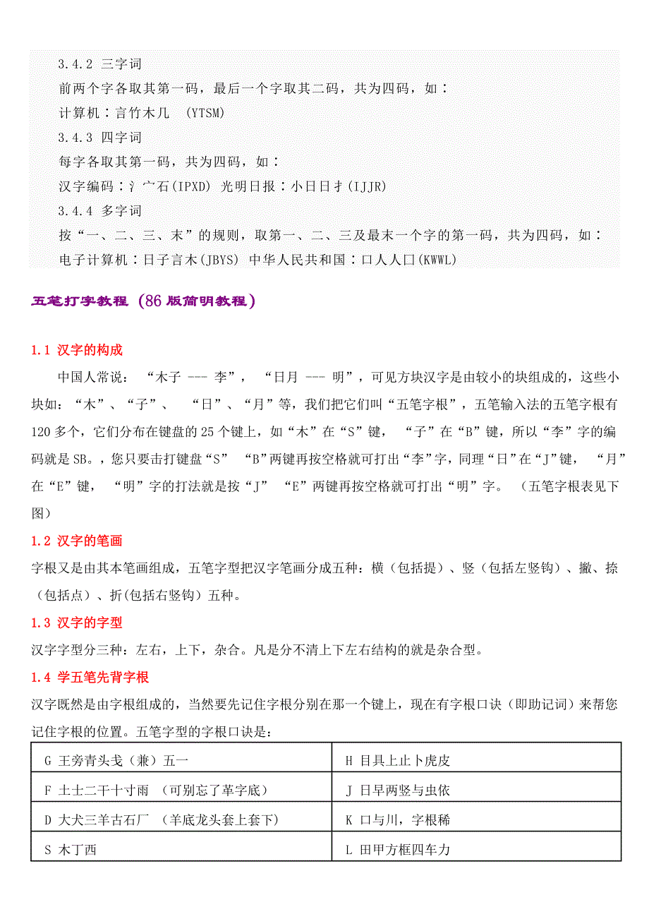 最全最详细的五笔打字教程(内含五笔字根表和口诀-新手入门必备).doc_第4页