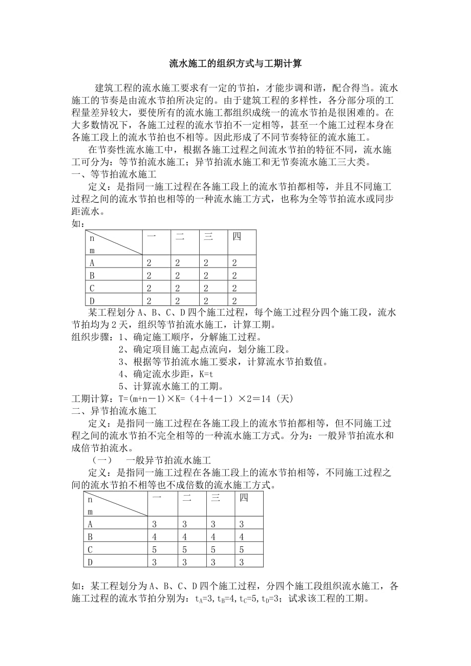 施工组织流水施工的组织方式与工期计算.doc_第1页