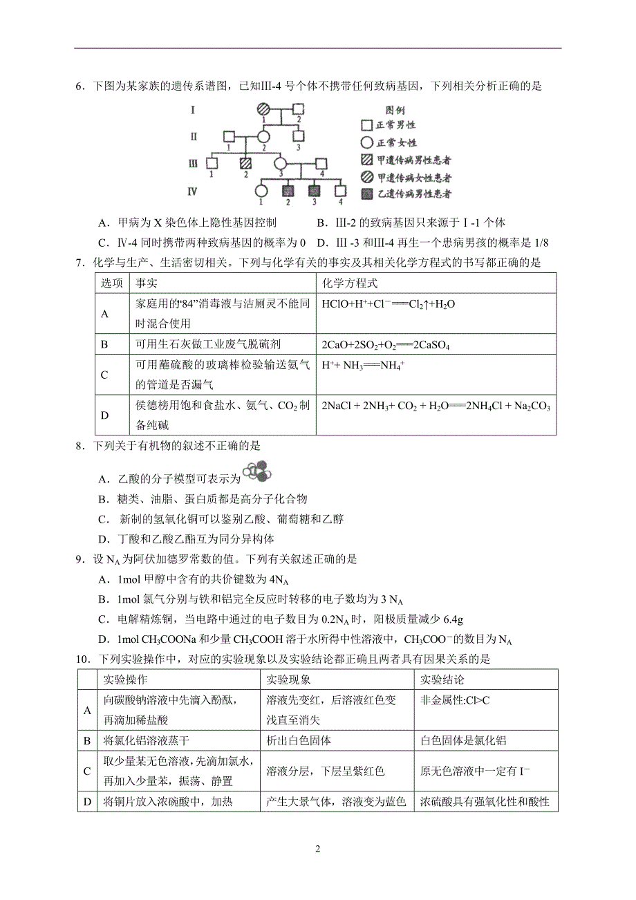 江西省南昌市2018届高三第一次模拟测试(理综).doc_第2页