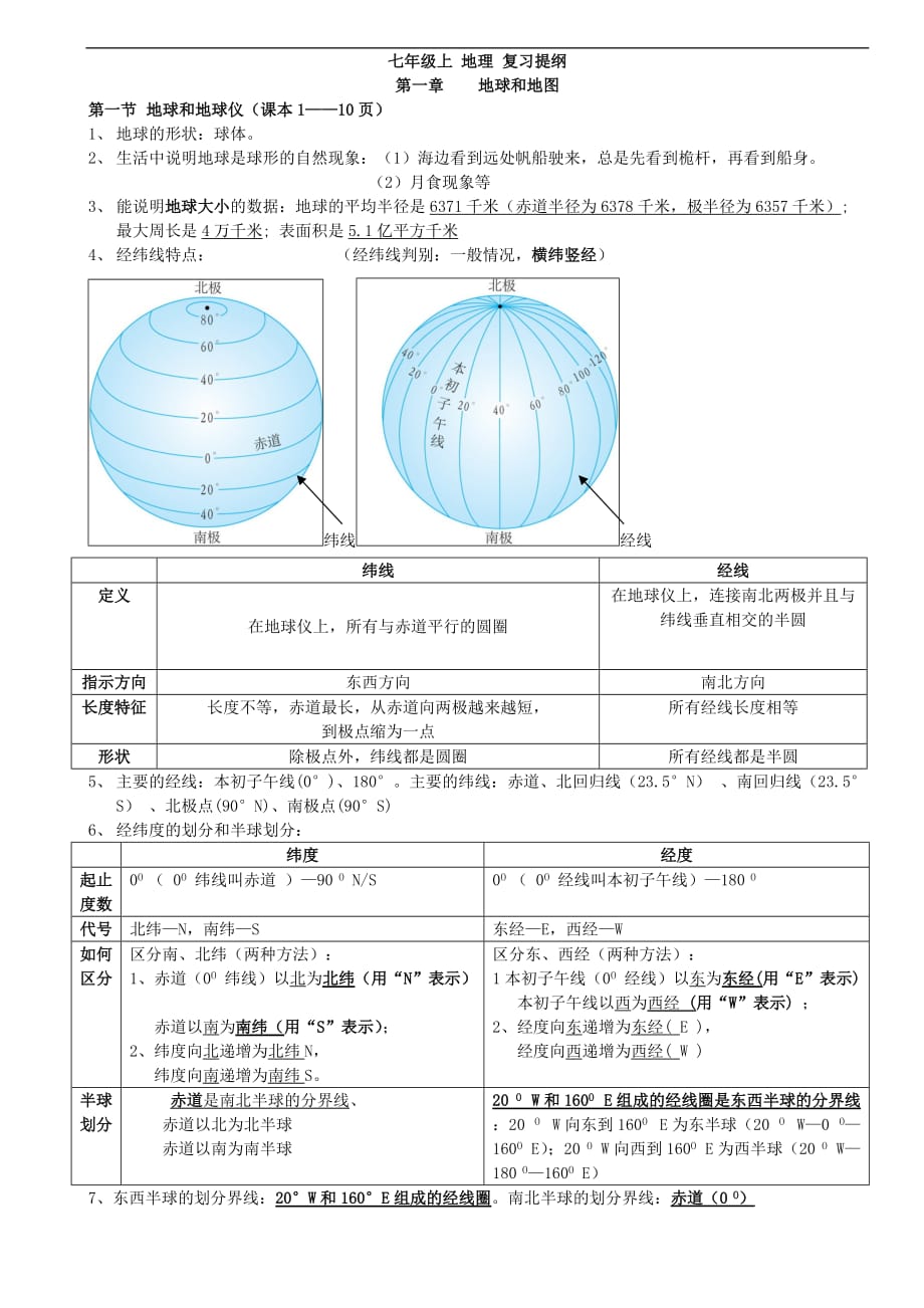 新人教版七年级地理上册复习提纲.doc_第1页