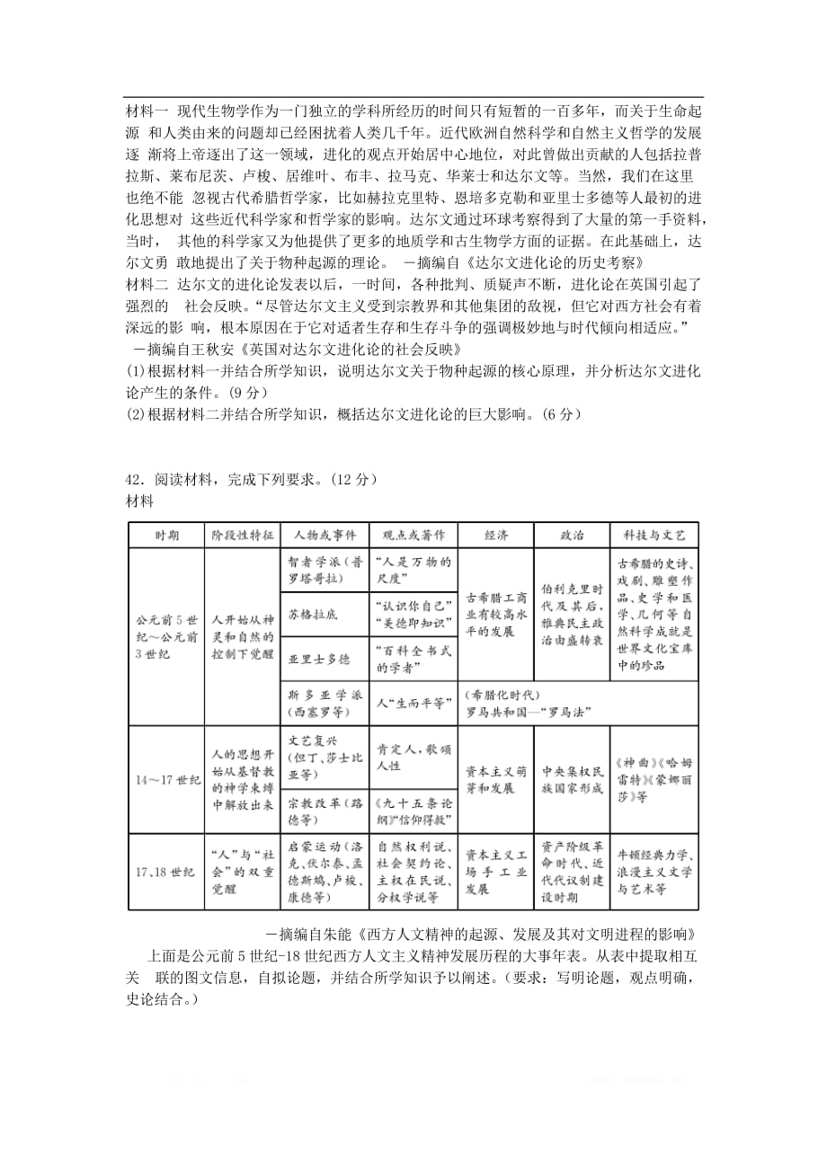 2019届高三历史上学期第五次月考期末考试试题20_第3页