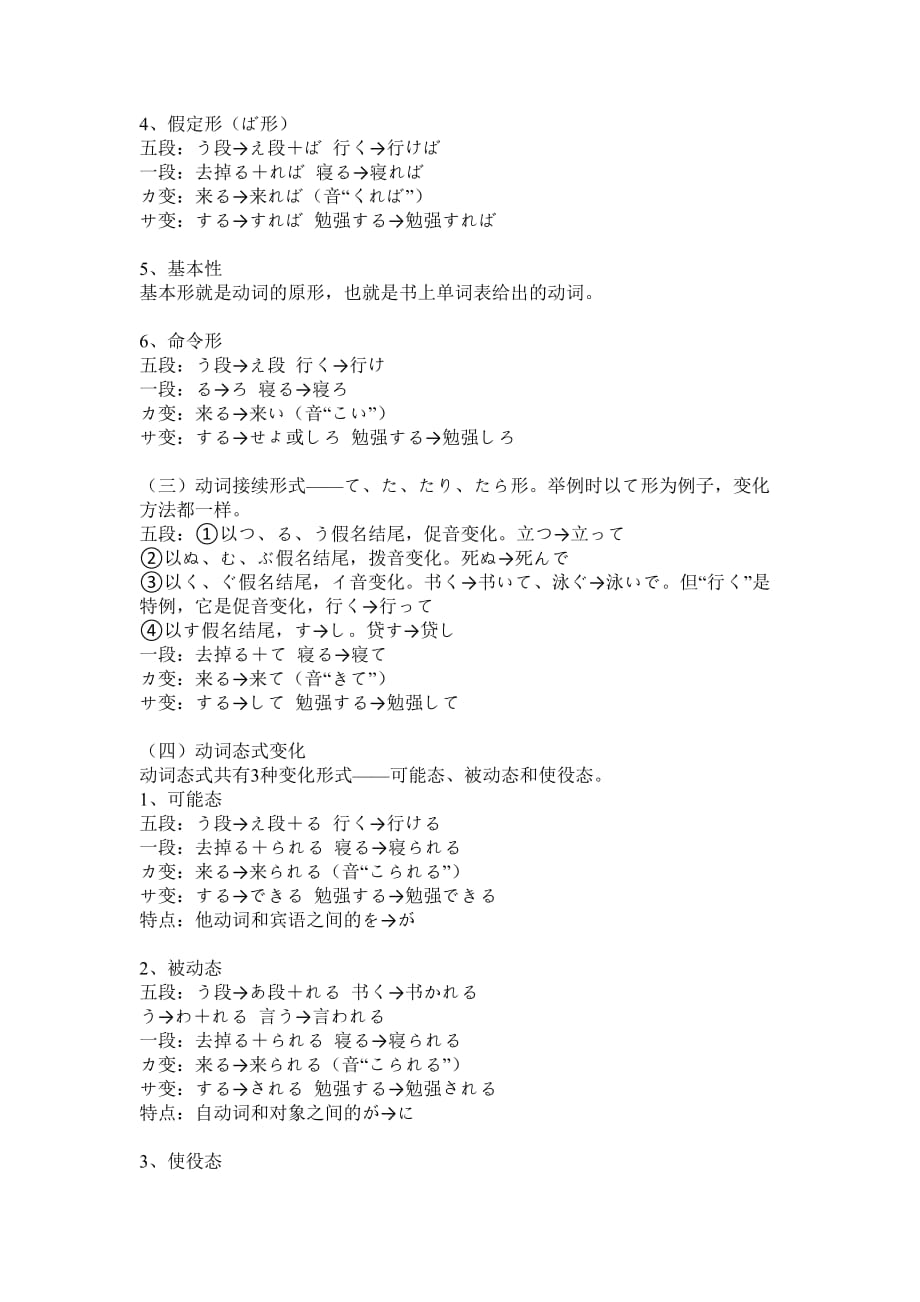 日语动词变化形式、态式及接续形式小结(初级)_第2页