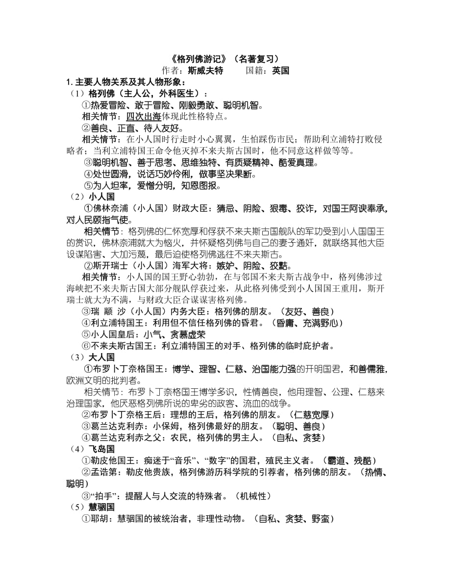 最新《格列佛游记》中考复习题及答案.doc_第1页