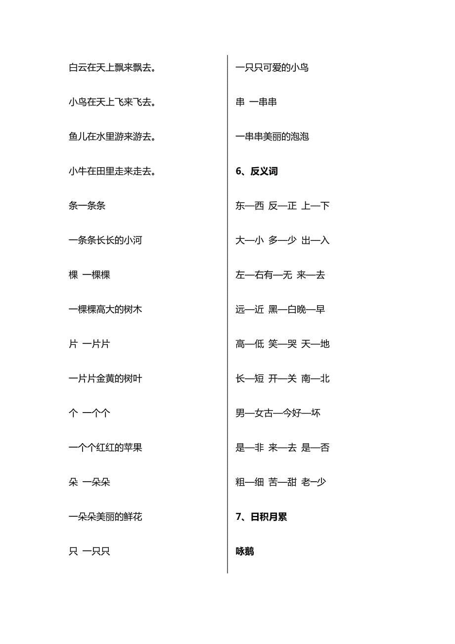 最全一年级语文上全部知识点汇总生字组词词语搭配数量词日积月累知识要点资料_第5页