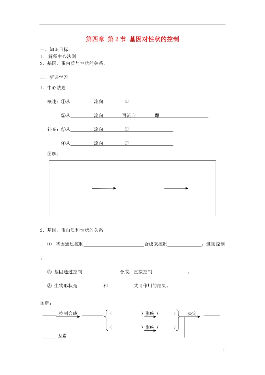 （水滴系列）高中生物 第四章 基因的表达 4.2 基因对性状的控制学案（无答案）新人教版必修2_第1页