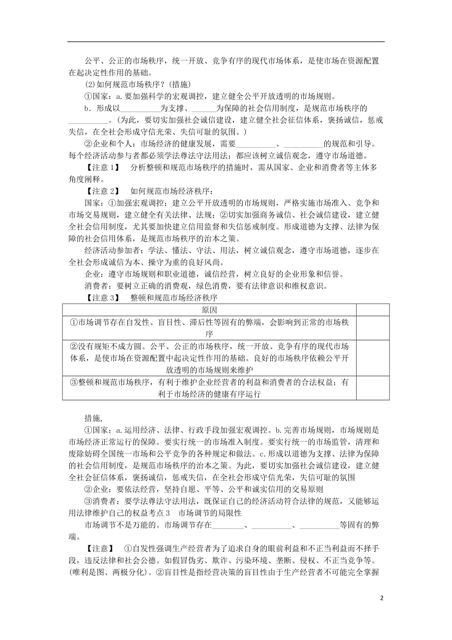 江苏省2018版高考政治学业水平测试复习 第四单元 发展社会主义市场经济 第九课 走进社会主义市场经济考点梳理 新人教版必修1_第2页