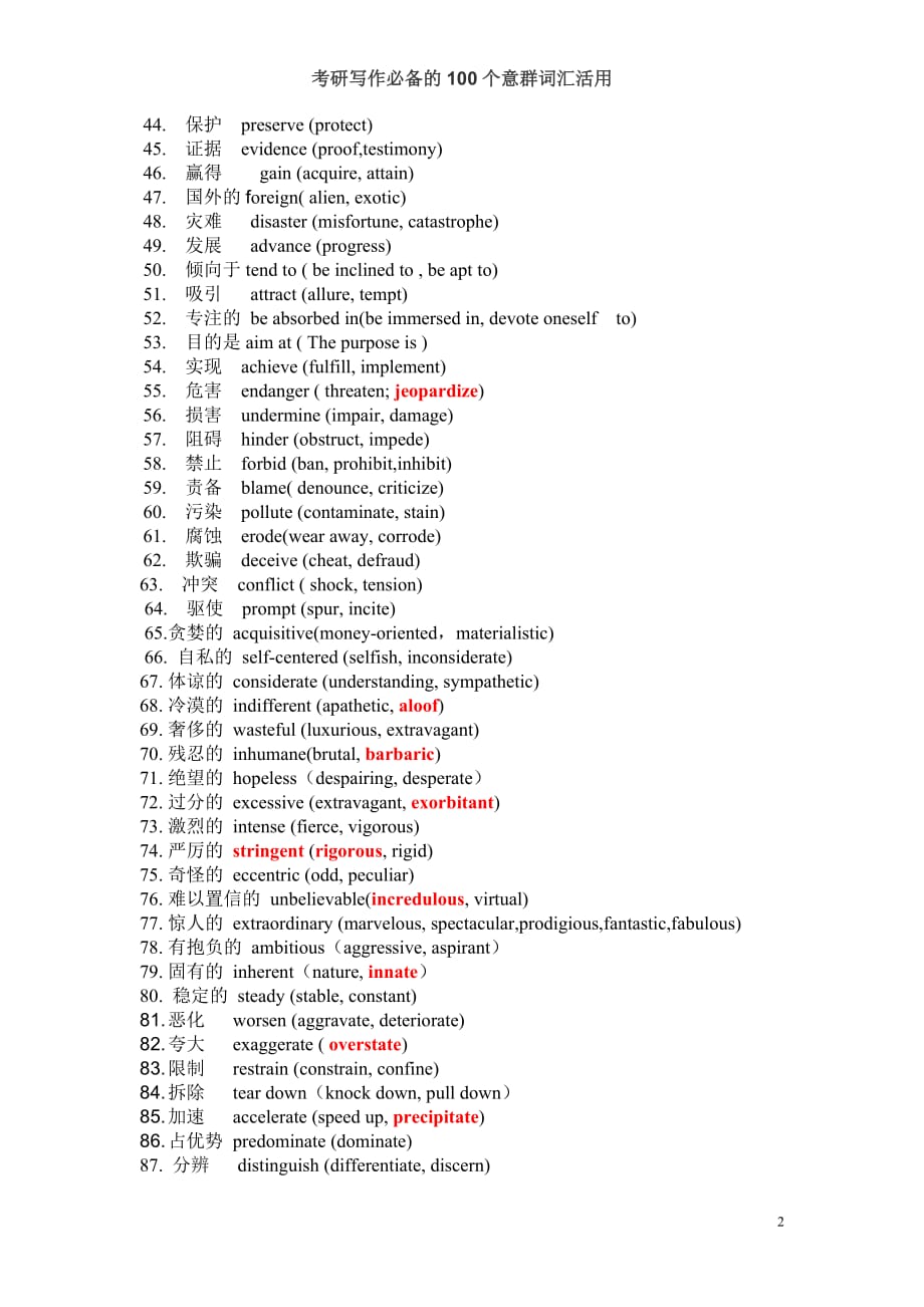 考研写作必备的100个意群词汇活用_第2页