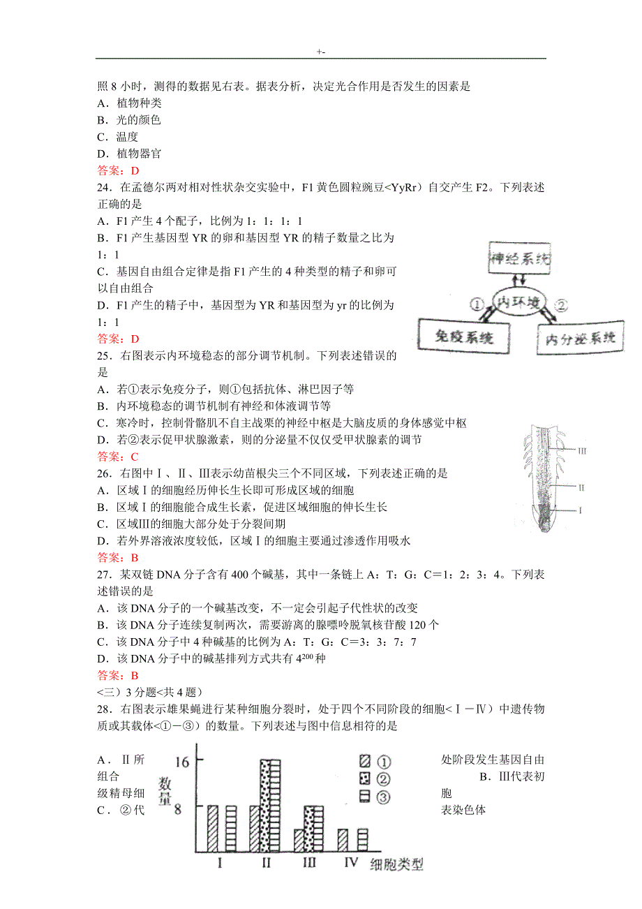 2018年度上海高考-生物试卷及其答案解析_第4页