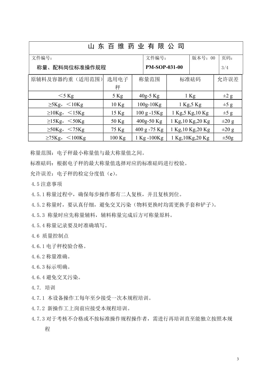 031原料药车间称量、配料岗位标准操作规程_第3页