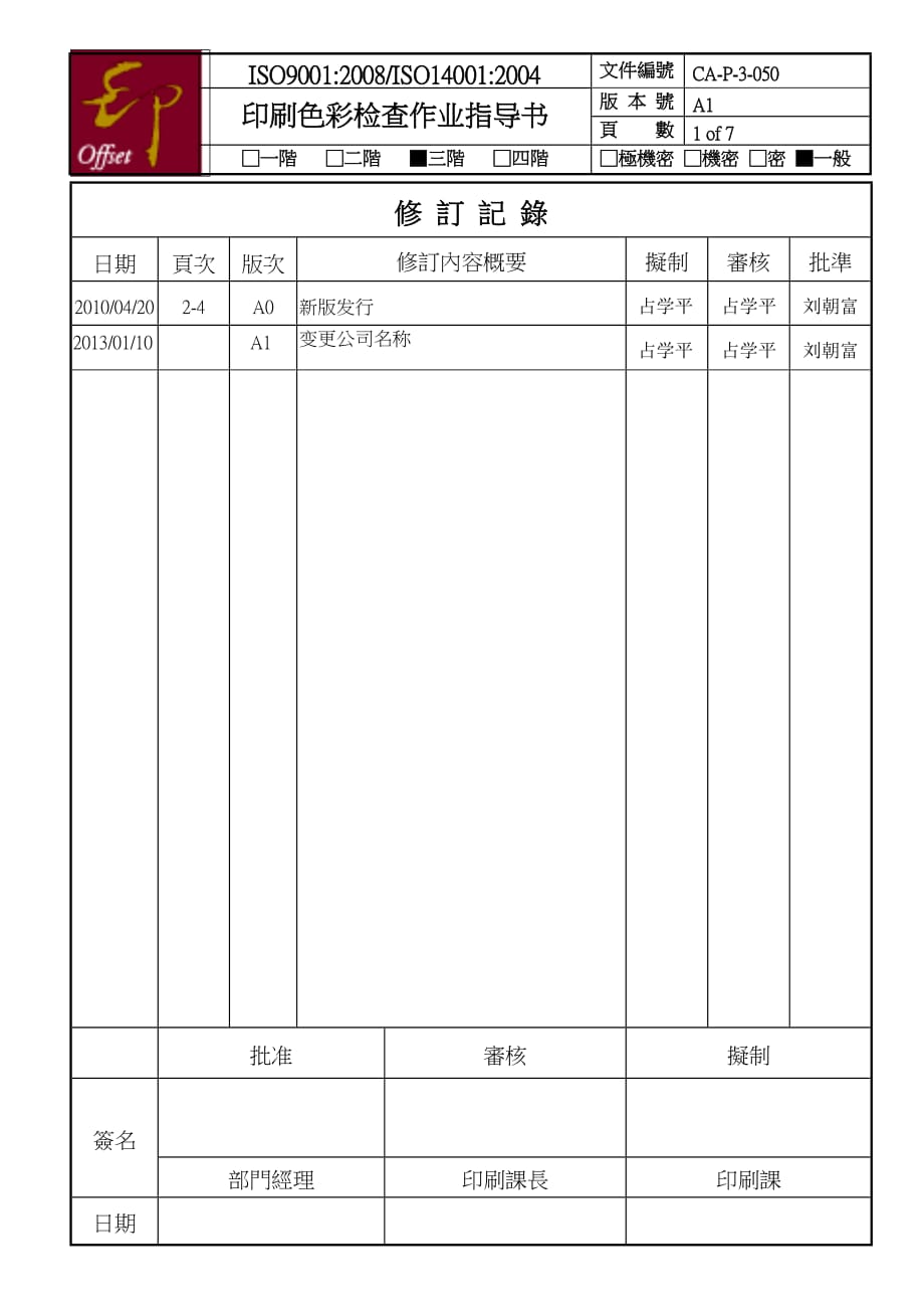 CA-P-3-050-A1-印刷色彩检查作业指导书_第1页