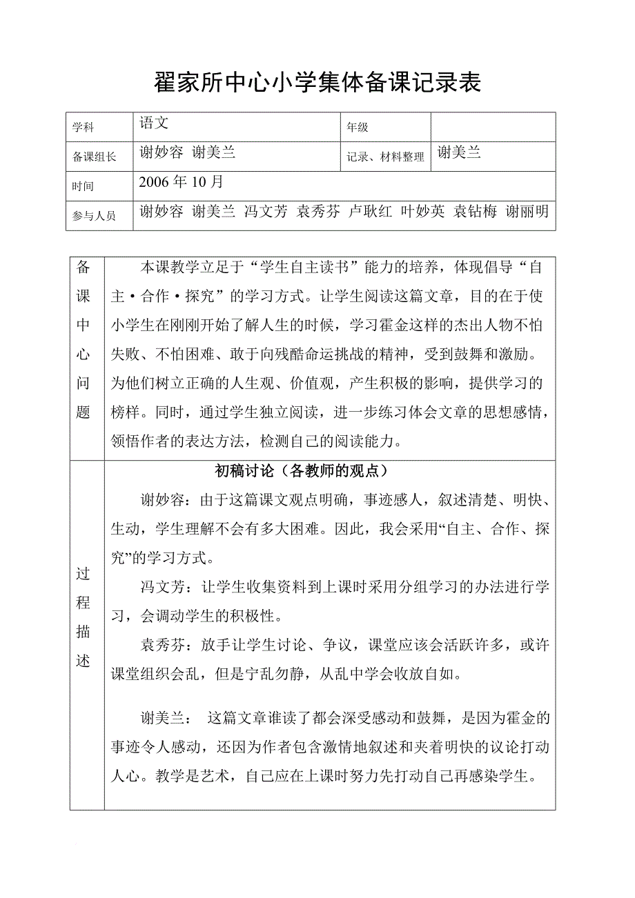 小学语文集体备课记录表.doc_第1页