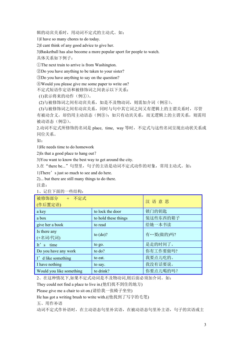 初二英语动词不定式讲义和练习-附带答案.doc_第3页