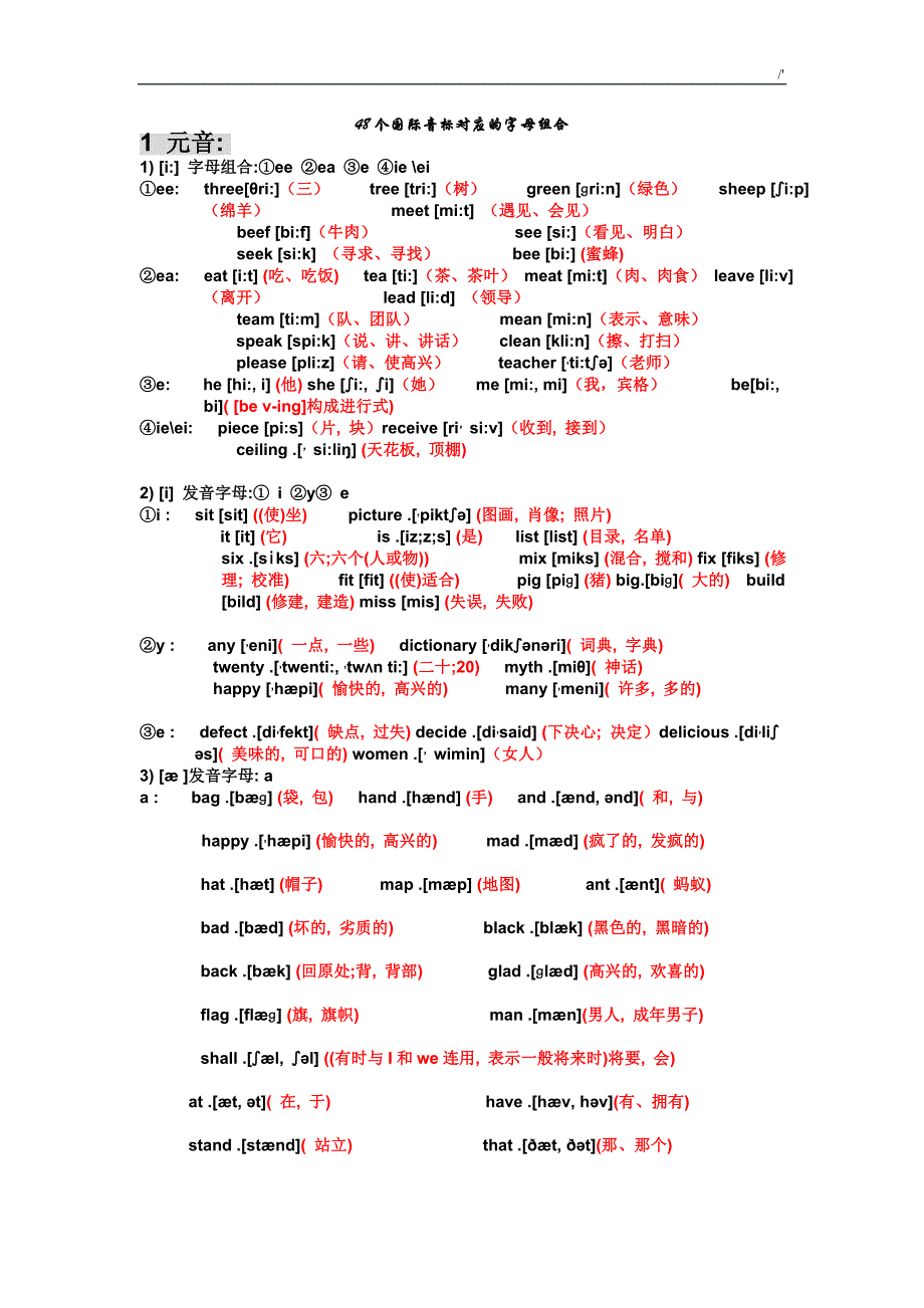 48个国际音标对应的字母组合87276_第1页