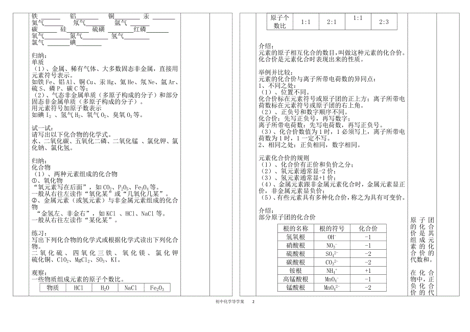 初中化学化学式与化合价（导学案）_第2页