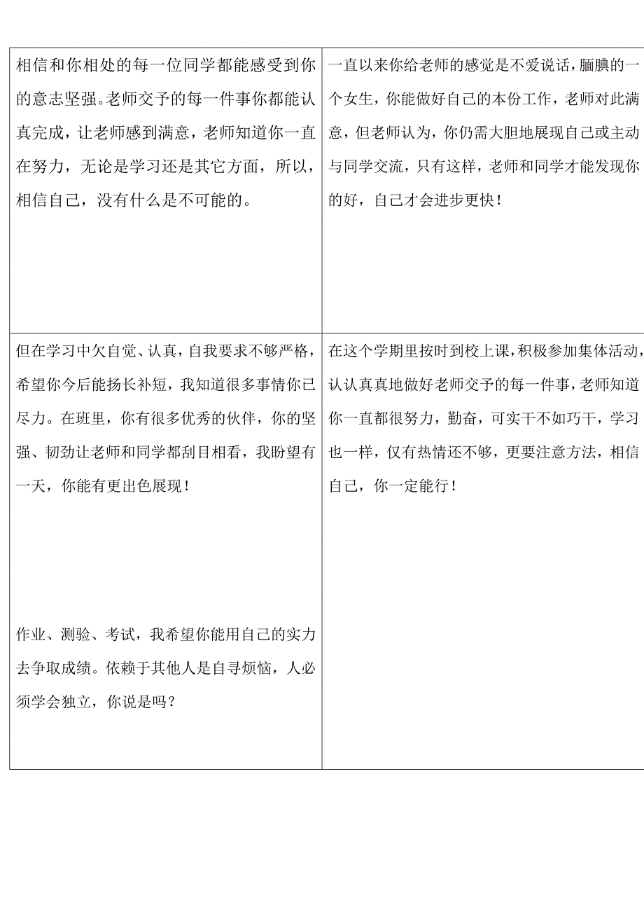 小学生素质报告册标准评语表格.doc_第3页