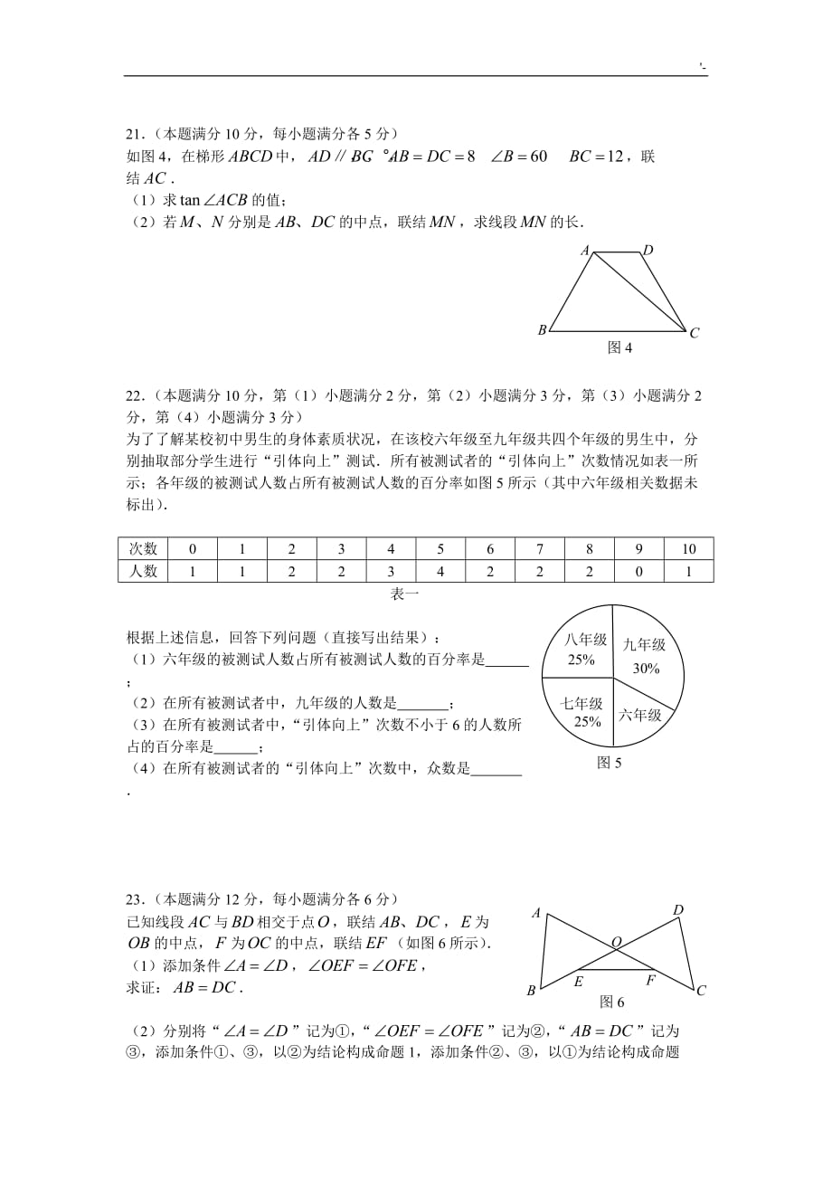 2009年上海地区中考-数学及其答案解析_第3页