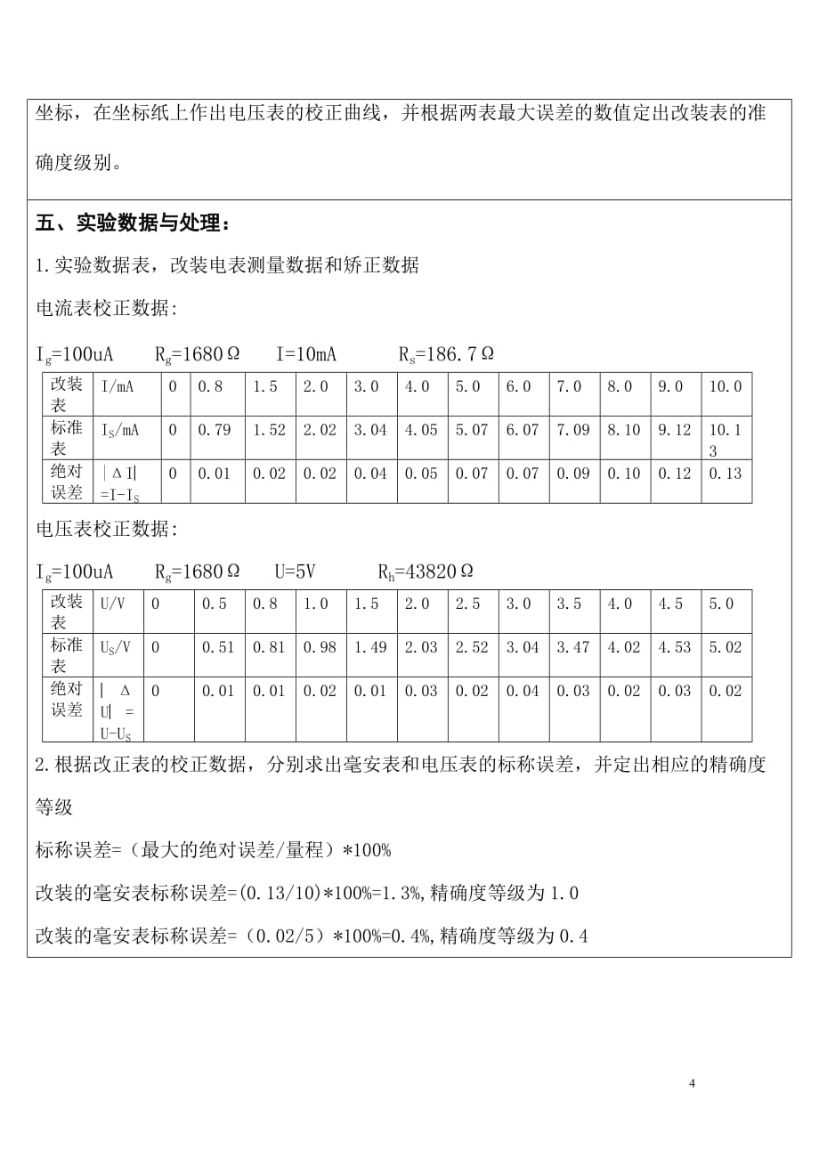 大物实验报告-电表的改装与校正.doc_第4页