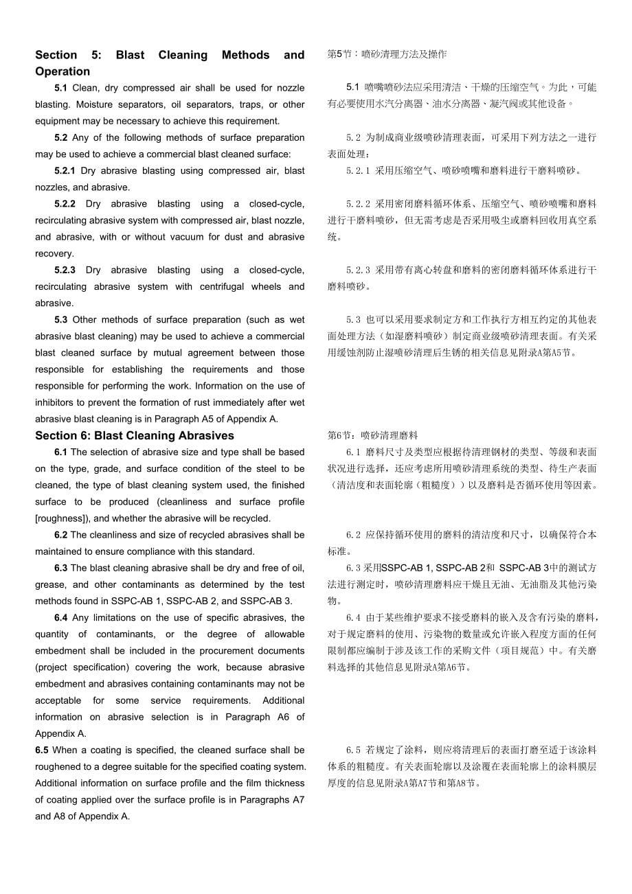 商业级喷砂清理的中英对照-sspc-sp6-2007标准_第5页