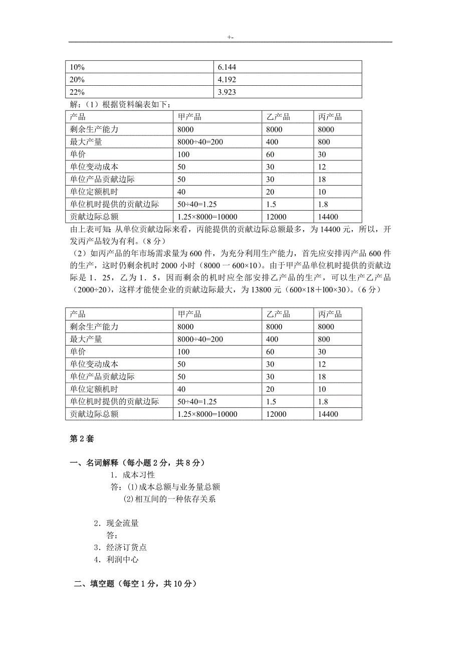 2015管理计划会计试题及其答案解析_第5页